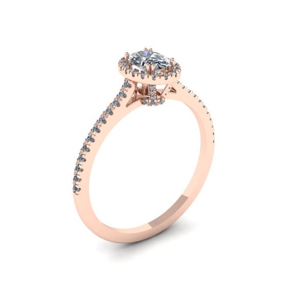 Anello a taglio ovale con diamante Halo in oro rosa 18 carati,  Ingrandisci immagine 4