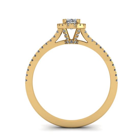 Anello a taglio ovale con diamante Halo in oro giallo 18 carati,  Ingrandisci immagine 2