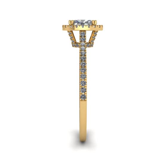 Anello a taglio ovale con diamante Halo in oro giallo 18 carati,  Ingrandisci immagine 3