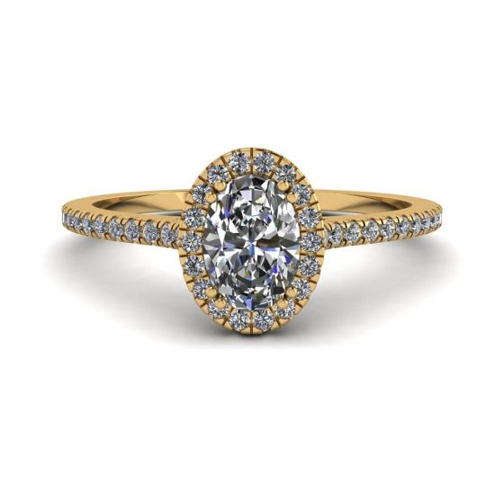 Anello a taglio ovale con diamante Halo in oro giallo 18 carati, Immagine 1
