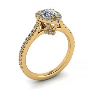 Anello con taglio a pera di diamanti Halo in oro giallo 18 carati - Foto 3