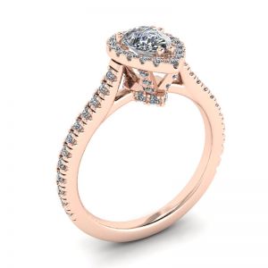 Anello con taglio a pera di diamanti Halo in oro rosa 18 carati - Foto 3