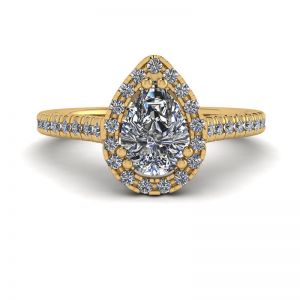 Anello con taglio a pera di diamanti Halo in oro giallo 18 carati