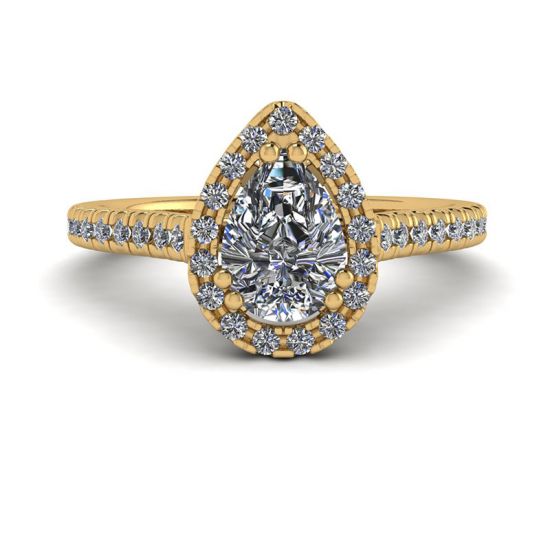 Anello con taglio a pera di diamanti Halo in oro giallo 18 carati, Ingrandisci immagine 1