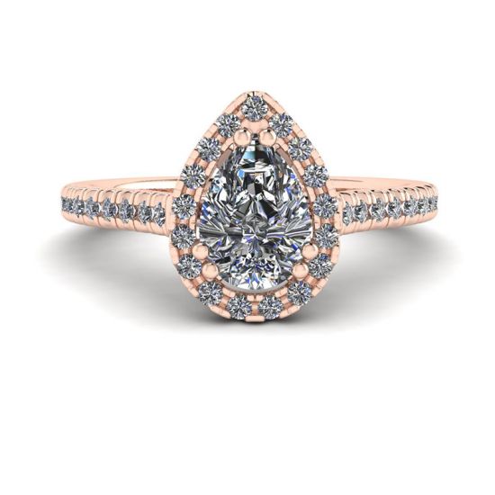 Anello con taglio a pera di diamanti Halo in oro rosa 18 carati, Immagine 1
