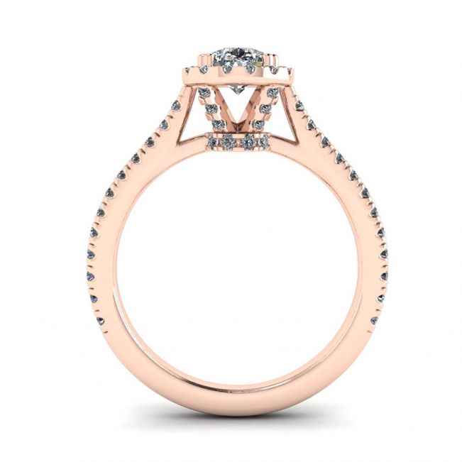 Anello con taglio a pera di diamanti Halo in oro rosa 18 carati - Foto 1