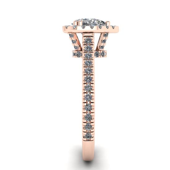 Anello con taglio a pera di diamanti Halo in oro rosa 18 carati, More Image 1
