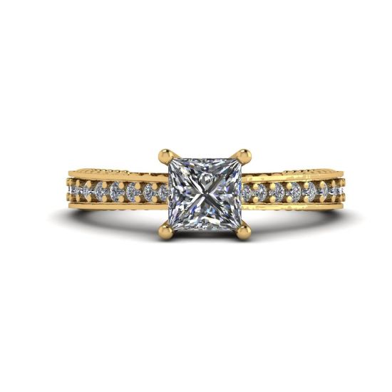 Anello principessa in stile orientale con diamanti e pavé in oro giallo 18 carati, Ingrandisci immagine 1