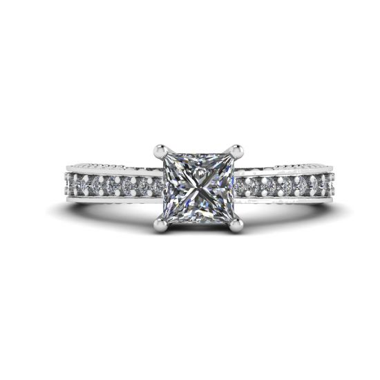 Anello con diamanti a taglio principessa in stile orientale con pavé, Immagine 1