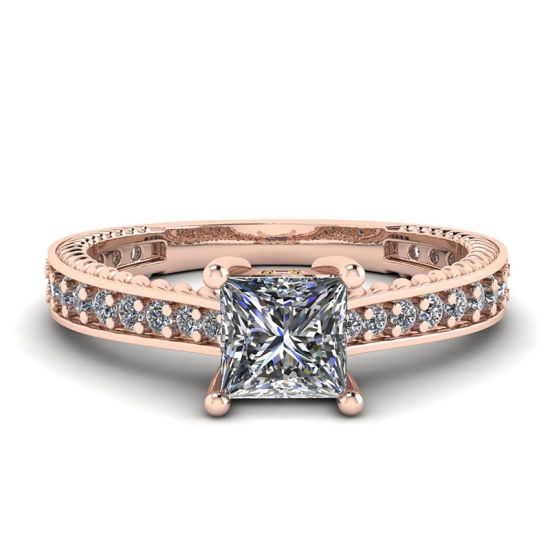 Anello principessa in stile orientale con diamanti e pavé in oro rosa 18 carati