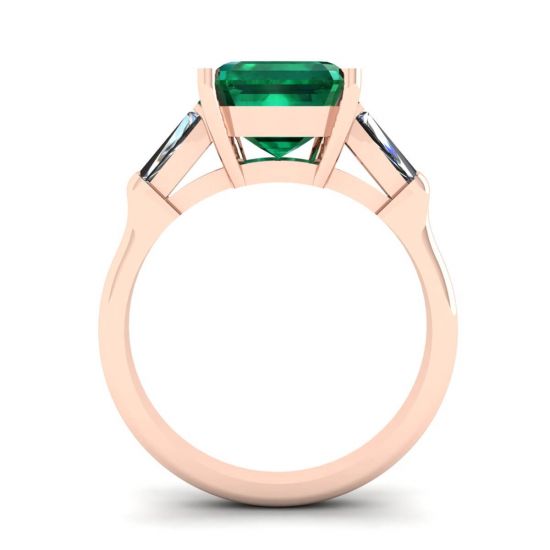 Anello Smeraldo 3 carati con Diamanti Laterali Baguette Oro Rosa,  Ingrandisci immagine 2