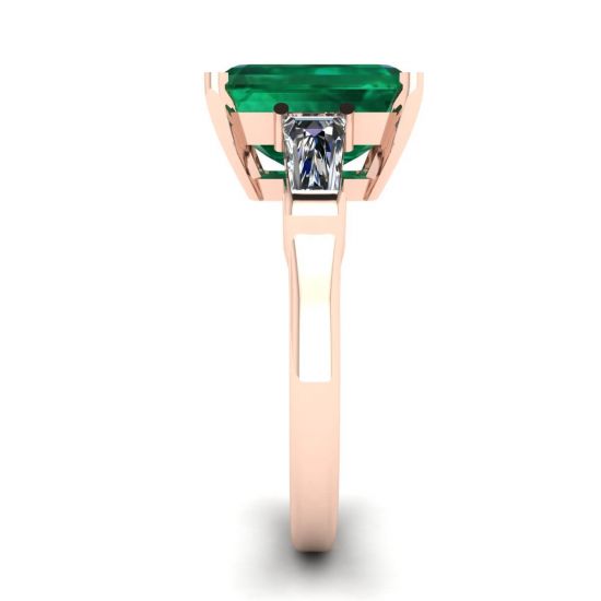 Anello Smeraldo 3 carati con Diamanti Laterali Baguette Oro Rosa, More Image 1