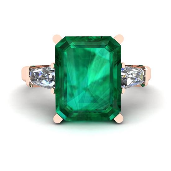 Anello Smeraldo 3 carati con Diamanti Laterali Baguette Oro Rosa, Ingrandisci immagine 1