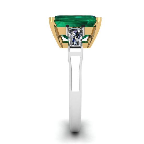 Anello Smeraldo 3 carati con Baguette Diamanti Laterali,  Ingrandisci immagine 3
