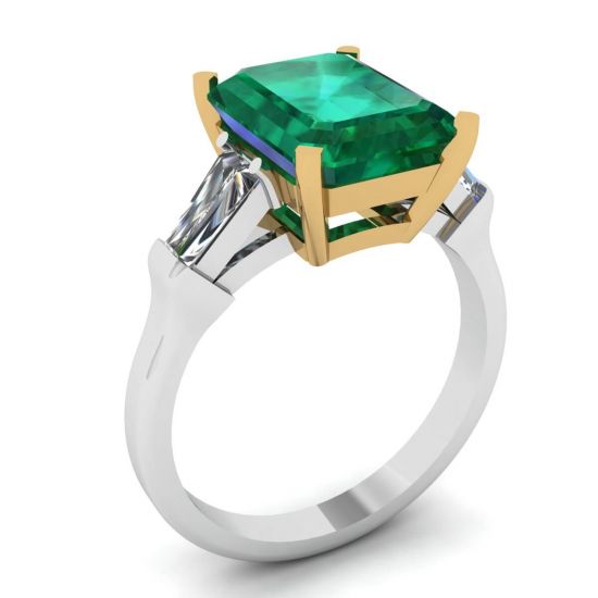 Anello Smeraldo 3 carati con Baguette Diamanti Laterali,  Ingrandisci immagine 4