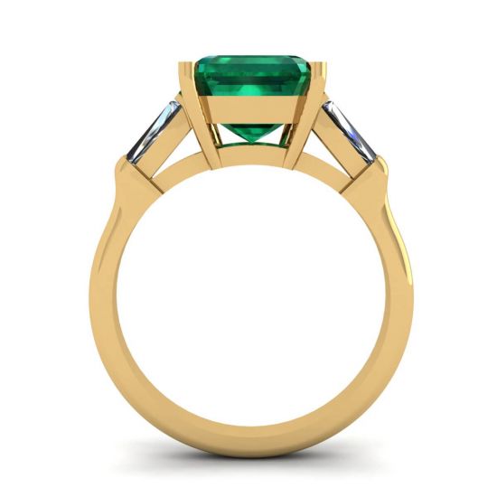 Anello Smeraldo 3 carati con Diamanti Laterali Baguette Oro Giallo,  Ingrandisci immagine 2