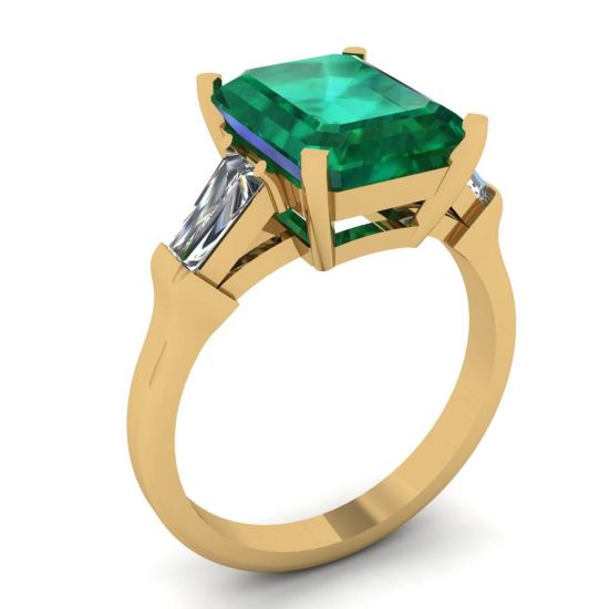 Anello Smeraldo 3 carati con Diamanti Laterali Baguette Oro Giallo,  Ingrandisci immagine 4