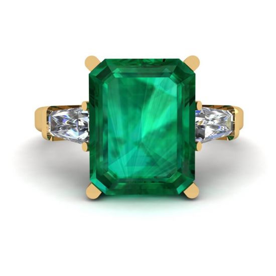 Anello Smeraldo 3 carati con Diamanti Laterali Baguette Oro Giallo, Ingrandisci immagine 1