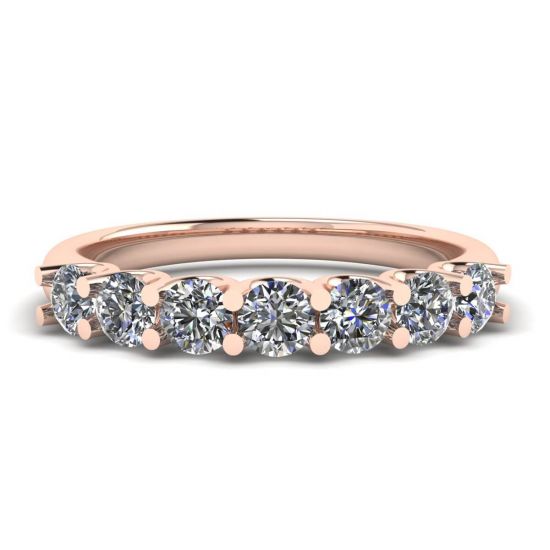 Classico anello con sette diamanti rotondi in oro rosa, Ingrandisci immagine 1