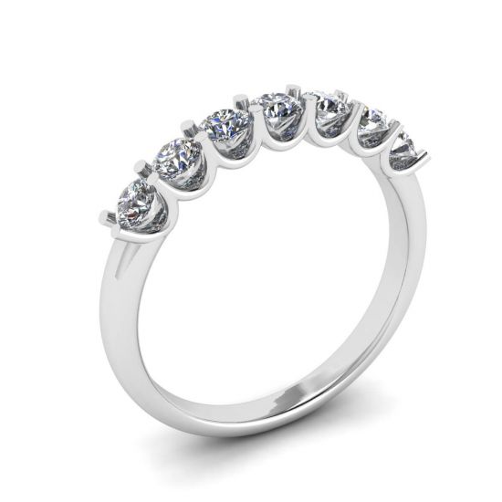 Classico anello con sette diamanti rotondi in oro bianco,  Ingrandisci immagine 4