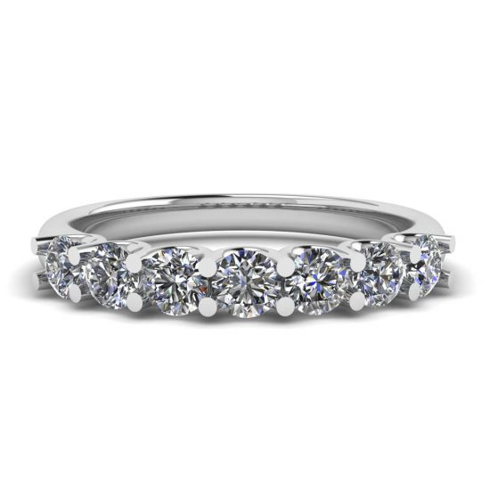 Classico anello con sette diamanti rotondi in oro bianco, Ingrandisci immagine 1