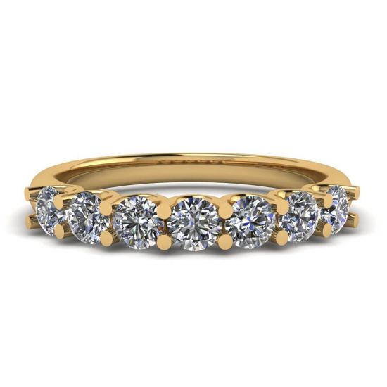 Classico anello con sette diamanti rotondi in oro giallo, Ingrandisci immagine 1