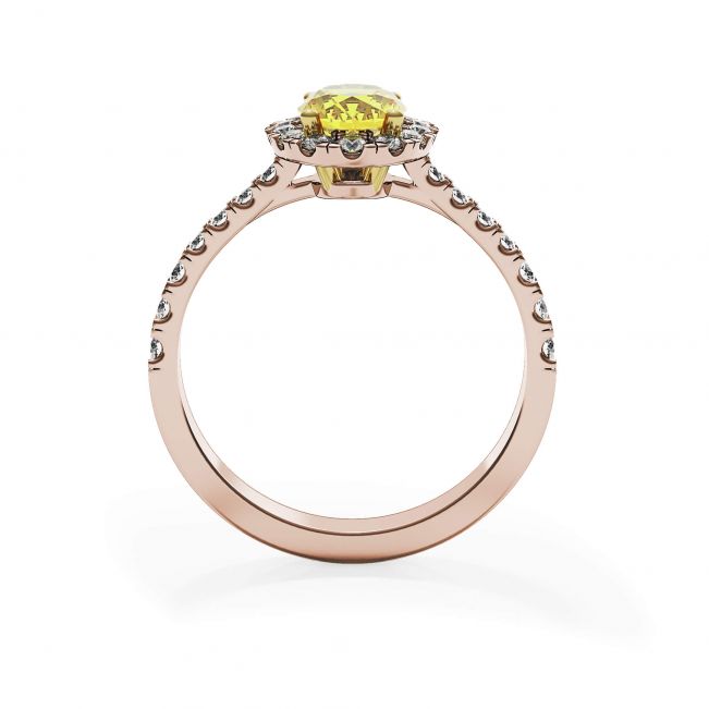 Anello con diamante giallo ovale da 1,13 ct con alone in oro rosa - Foto 1