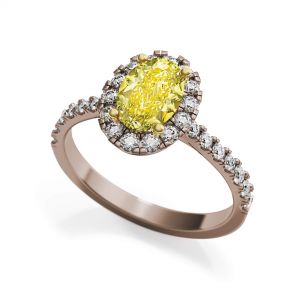 Anello con diamante giallo ovale da 1,13 ct con alone in oro rosa - Foto 2