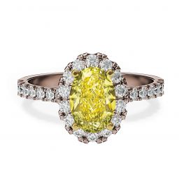 Anello con diamante giallo ovale da 1,13 ct con alone in oro rosa