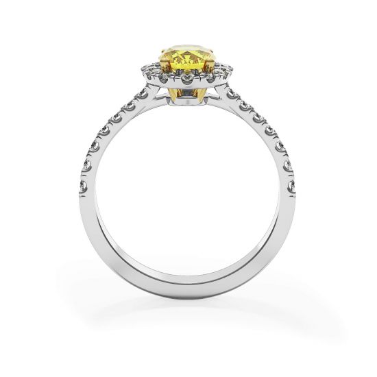 Anello con diamante giallo ovale da 1,13 ct con alone di diamante, More Image 0