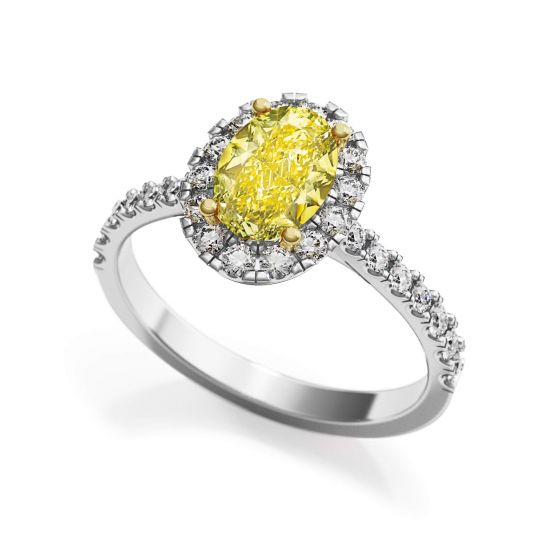 Anello con diamante giallo ovale da 1,13 ct con alone di diamante, More Image 1