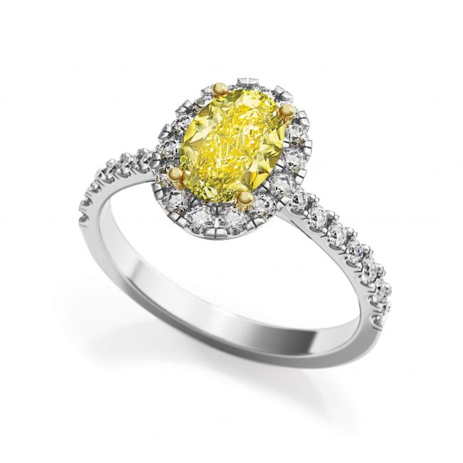 Anello con diamante giallo ovale da 1,13 ct con alone di diamante - Foto 2