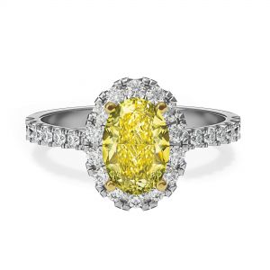 Anello con diamante giallo ovale da 1,13 ct con alone di diamante