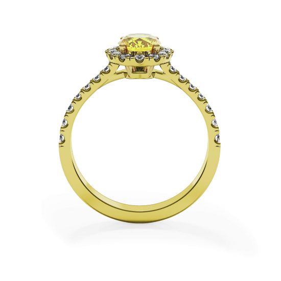Anello con diamante giallo ovale da 1,13 ct con alone in oro giallo,  Ingrandisci immagine 2