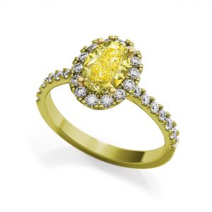 Anello con diamante giallo ovale da 1,13 ct con alone in oro giallo - Foto 2