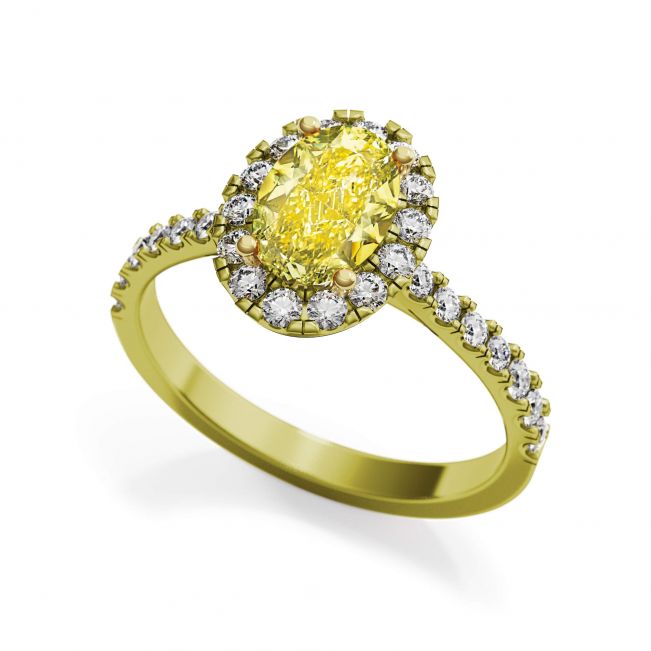 Anello con diamante giallo ovale da 1,13 ct con alone in oro giallo - Foto 2