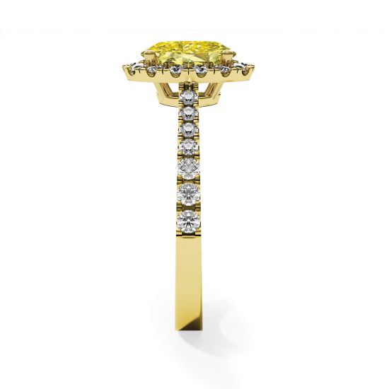 Anello con diamante giallo ovale da 1,13 ct con alone in oro giallo,  Ingrandisci immagine 4