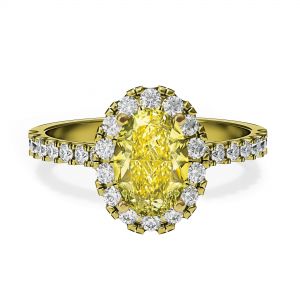 Anello con diamante giallo ovale da 1,13 ct con alone in oro giallo