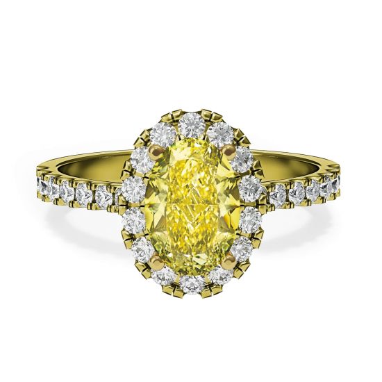 Anello con diamante giallo ovale da 1,13 ct con alone in oro giallo, Ingrandisci immagine 1