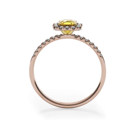 Anello con diamante giallo Cushion da 0,5 ct con alone in oro rosa, More Image 0