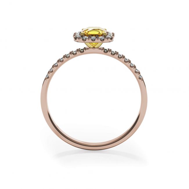 Anello con diamante giallo Cushion da 0,5 ct con alone in oro rosa - Foto 1
