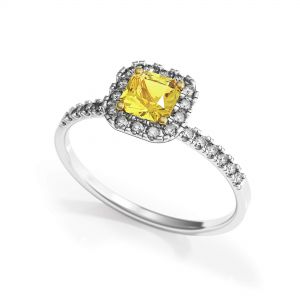 Anello con diamante giallo Cushion da 1/2 ct con alone - Foto 3