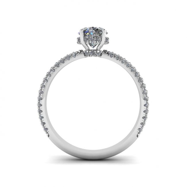 Anello Ovale Diamantato con Fascia in Pavé di Diamanti a Tre File - Foto 1
