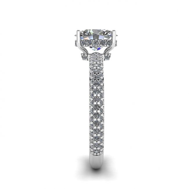Anello Ovale Diamantato con Fascia in Pavé di Diamanti a Tre File - Foto 2