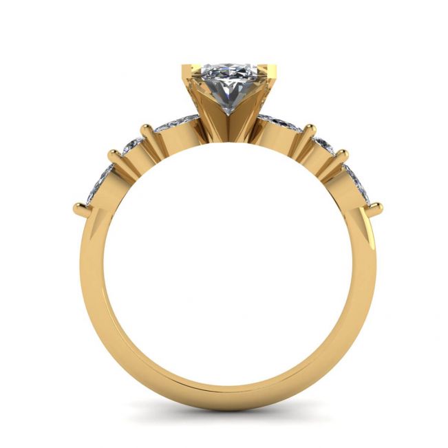 Anello Ovale Diamante Marquise Laterale e Pietre Tonde Oro Giallo - Foto 1