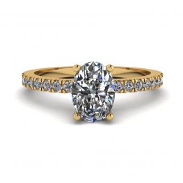 Anello Diamante Ovale con Pave in Oro Giallo