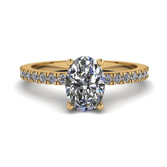 Anello Diamante Ovale con Pave in Oro Giallo, Ingrandisci immagine 1