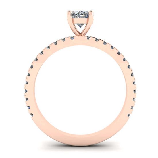 Anello Diamante Ovale con Pave in Oro Rosa, More Image 0