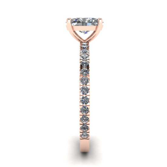 Anello Diamante Ovale con Pave in Oro Rosa, More Image 1