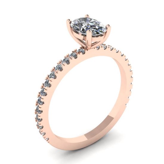 Anello Diamante Ovale con Pave in Oro Rosa,  Ingrandisci immagine 4